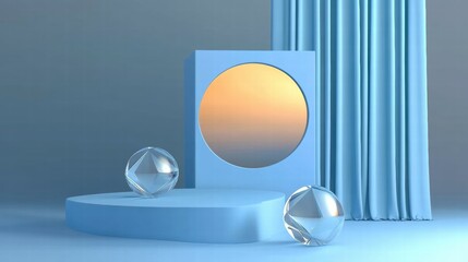 Poster - A minimalist display featuring geometric shapes, soft colors, and a serene atmosphere.