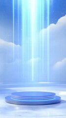 Aufkleber - A serene stage with a bright beam of light and soft clouds, suggesting a mystical atmosphere.