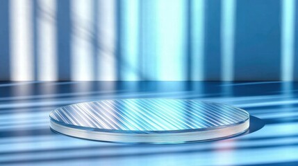 Poster - A circular platform with stripes, illuminated by blue light and shadows.