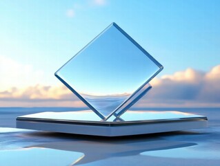 Poster - A reflective geometric shape on a surface against a serene sky.