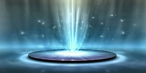 Aufkleber - A radiant beam of light emerges from a circular base, creating an ethereal atmosphere.