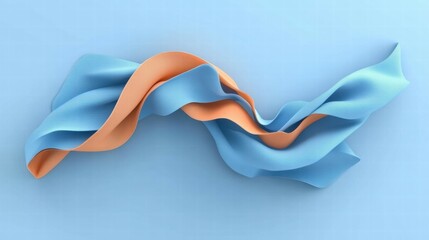 Poster - A flowing ribbon of blue and orange fabric against a light background.