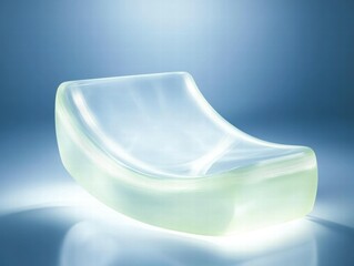Leinwandbilder - A sleek, translucent lounge chair with a modern design, illuminated against a blue background.