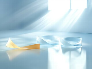 Poster - A minimalist composition featuring transparent and colored shapes on a reflective surface.