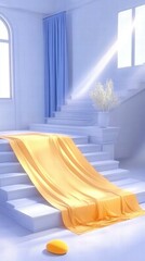 Leinwandbilder - A serene interior scene with soft colors, draped fabric, and minimalist decor.