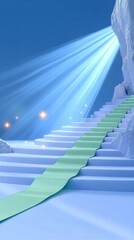 Fototapete - A serene staircase leads to a luminous light source, evoking a sense of ascension and tranquility.