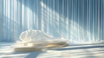 Poster - A serene space with draped fabric and soft lighting, evoking calmness and elegance.
