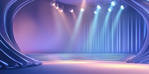 Poster - A modern stage setup with colorful lighting and curved design elements.