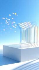 Fototapete - Abstract design featuring colorful spheres and layered shapes against a blue sky.