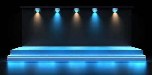 Poster - A minimalist stage with blue and white lighting, suitable for presentations or performances.