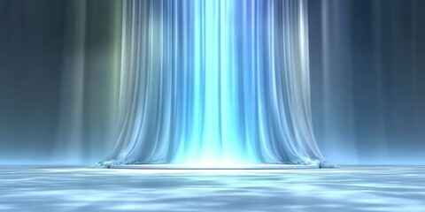 Poster - A serene waterfall with flowing light and reflections on a calm surface.