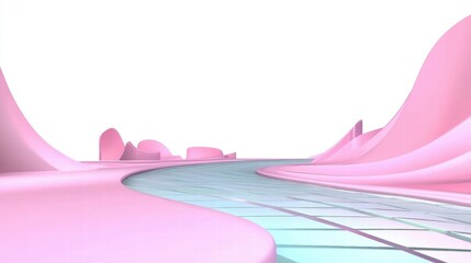 Poster - Abstract pink landscape with smooth curves and reflective water.