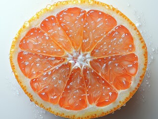 Wall Mural - A close-up of a juicy orange slice with droplets of water.