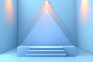 Poster - A minimalist blue stage with a triangular backdrop, suitable for presentations or performances.