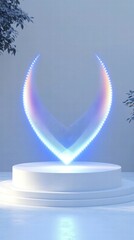 Poster - A glowing, abstract sculpture with elegant curves, displayed on a circular pedestal.