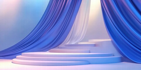 Aufkleber - A stylized stage with flowing drapes, designed for presentations or performances.