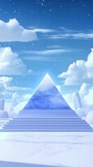 Aufkleber - A serene, ethereal landscape featuring a glowing pyramid against a bright sky.