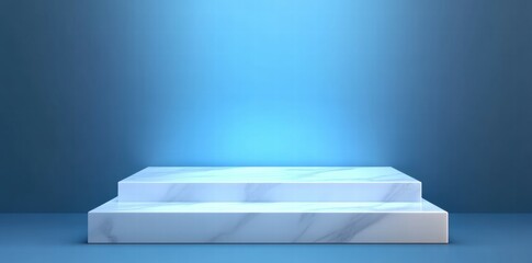 Poster - A simple marble podium with blue lighting, ideal for presentations or displays.