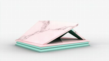 Poster - A modern, stylized display stand with a marble top and colorful base for showcasing items.