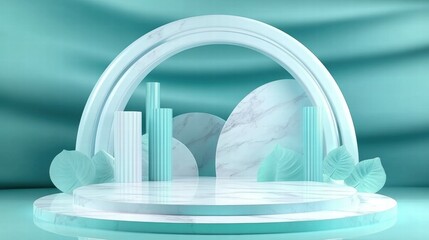 Poster - A minimalist stage design featuring geometric shapes and soft colors, ideal for presentations.