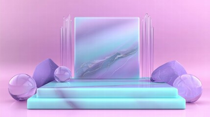 Poster - Abstract pastel display featuring geometric shapes and smooth textures for visual aesthetics.