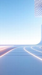 Poster - A futuristic landscape with smooth curves and glowing lines against a soft blue background.