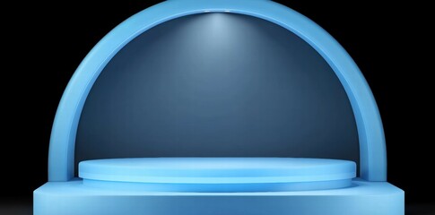 Aufkleber - A simple blue stage with an arch, designed for presentations or performances.