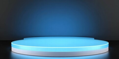 Poster - A minimalist stage with blue lighting, designed for presentations or performances.