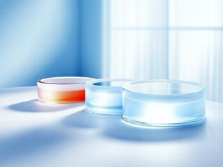 Poster - Three glass containers with colored liquids on a softly lit surface.