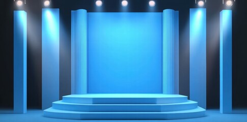Aufkleber - A blue stage setup with spotlights, ideal for presentations or performances.