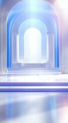 Leinwandbilder - A serene, modern architectural space with arches and soft blue lighting.