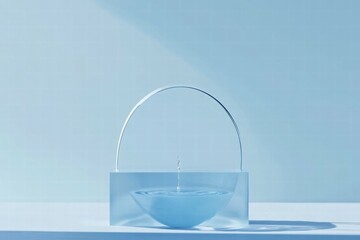 Fototapete - A minimalist water feature with a clear bowl and arch, creating a serene atmosphere.
