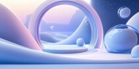 Aufkleber - A surreal landscape featuring soft curves, abstract shapes, and ethereal colors.
