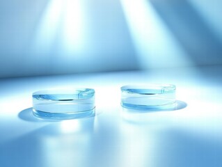 Poster - Two clear, curved glass objects reflecting light on a smooth surface.