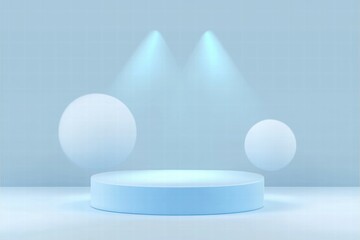 Poster - A minimalist stage with floating spheres and soft lighting for presentations or displays.