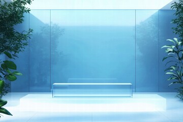 Poster - A serene, minimalist space featuring glass walls and greenery for relaxation or contemplation.