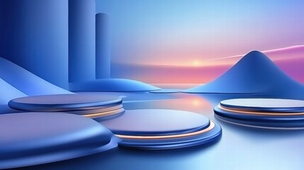 Poster - A serene digital landscape featuring smooth shapes and soft gradients at sunrise.