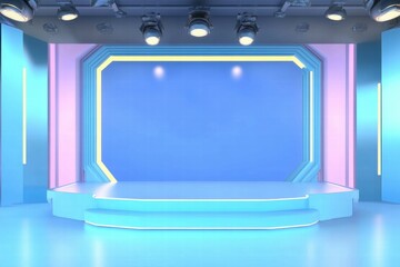 Poster - A modern stage setup with vibrant lighting and a minimalist design for presentations or performances.