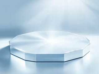 Aufkleber - A clear, octagonal display platform reflecting light, ideal for showcasing products.