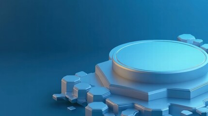 Poster - A minimalist blue platform with geometric shapes, suitable for product displays or presentations.