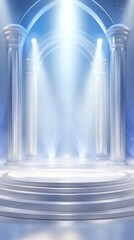 Poster - A luminous stage with columns and beams of light, creating an ethereal atmosphere.