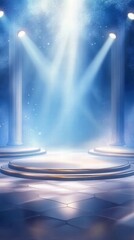 Poster - A mystical stage illuminated by beams of light, creating a serene and enchanting atmosphere.
