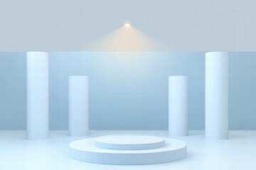 Leinwandbilder - A minimalist stage with cylindrical pillars, designed for presentations or performances.