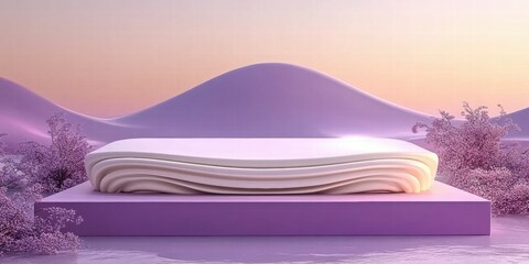 Poster - A minimalist mattress design set against a serene, pastel landscape.