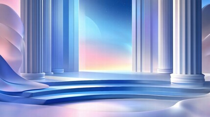 Aufkleber - A serene digital landscape with columns and soft gradients, evoking a dreamy atmosphere.