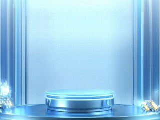 Poster - A sleek, illuminated stage with a circular platform, ideal for presentations or displays.