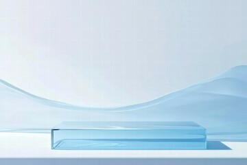 Poster - A minimalist scene featuring a transparent blue object against a soft gradient background.