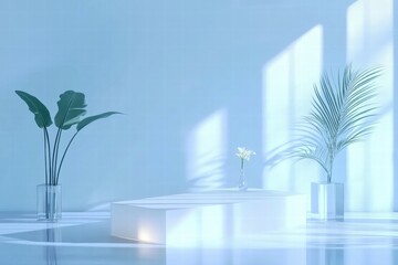 Poster - A serene, minimalistic interior featuring plants and soft lighting.