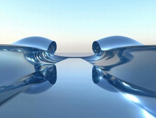 Aufkleber - A serene digital landscape featuring flowing, reflective blue shapes resembling waves.