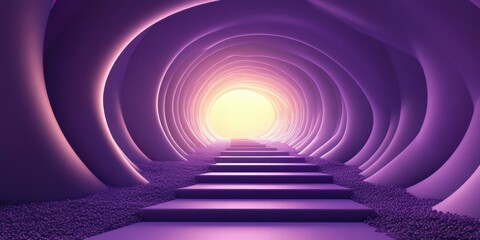 Poster - A surreal tunnel with stairs leading toward a bright, glowing light.